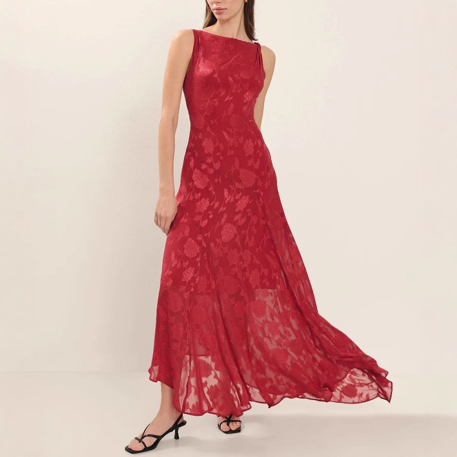 Sommer Spitzenrück Lace Zipper rotes unregelmäßiges Kleid
