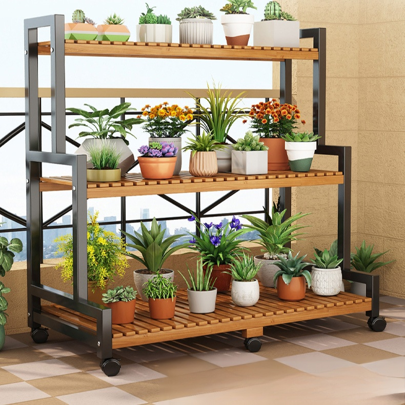 Movable indoor flower pot rack