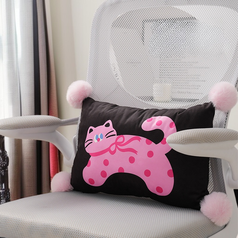 Black cat striped pillow