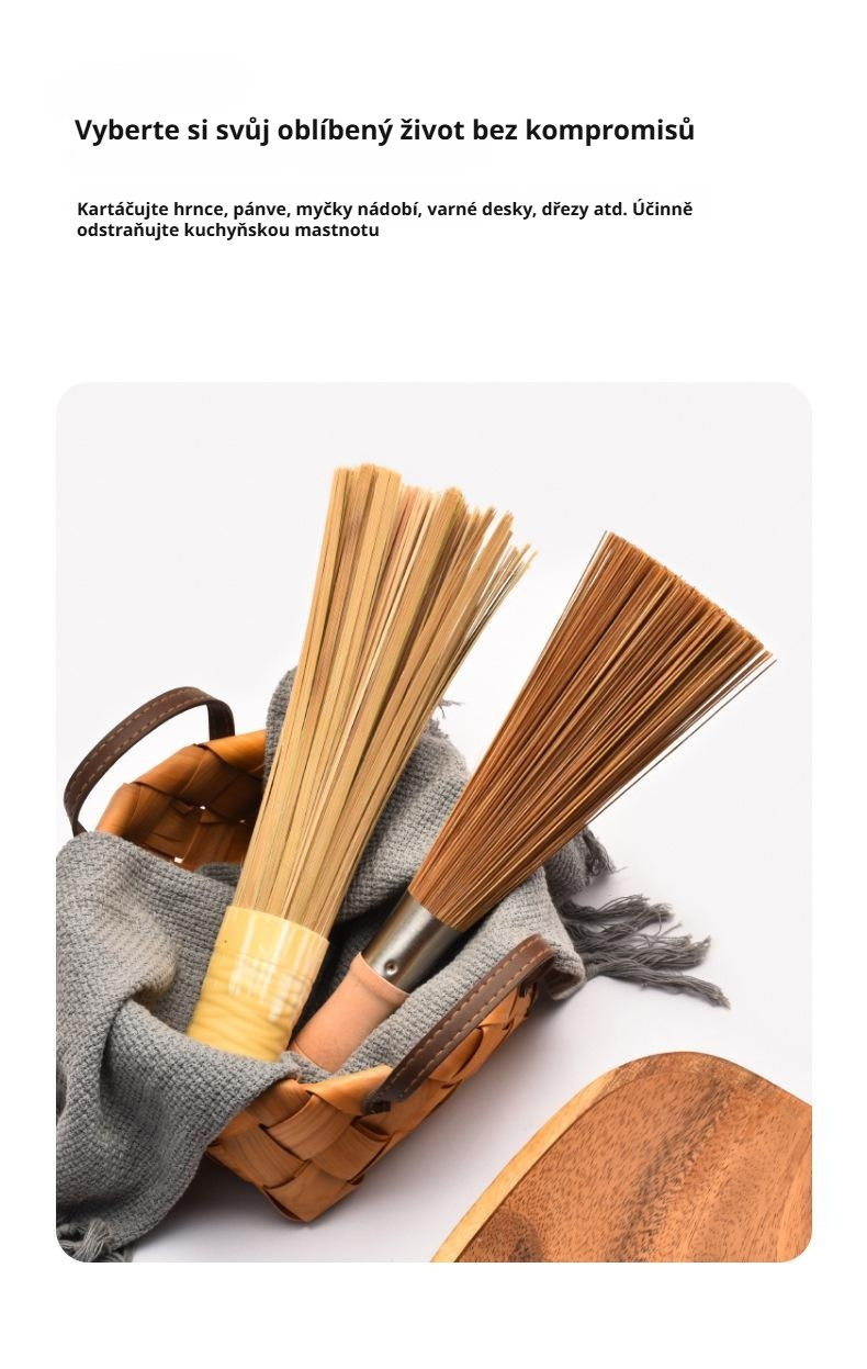 Detail dřevěné rukojeti čistícího kartáče