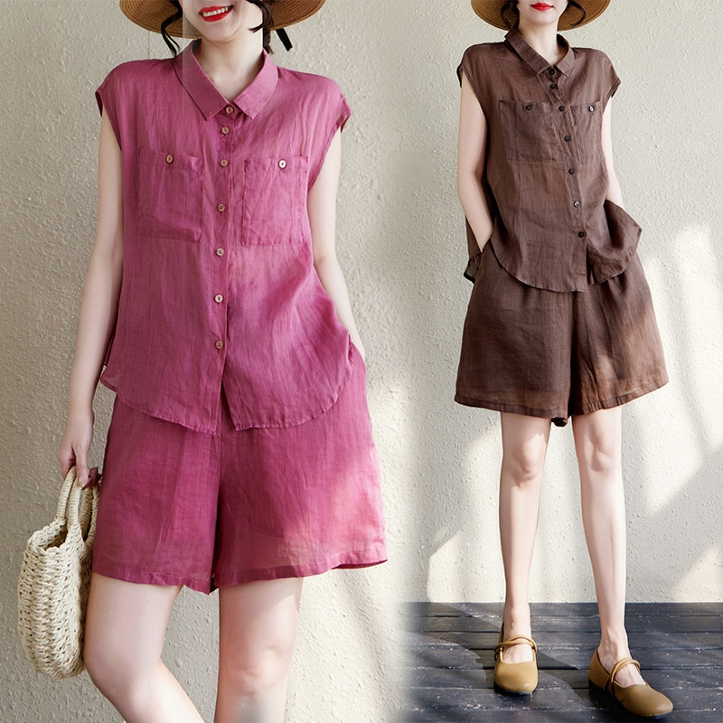 트렌디한 터틀넥 반팔 세트