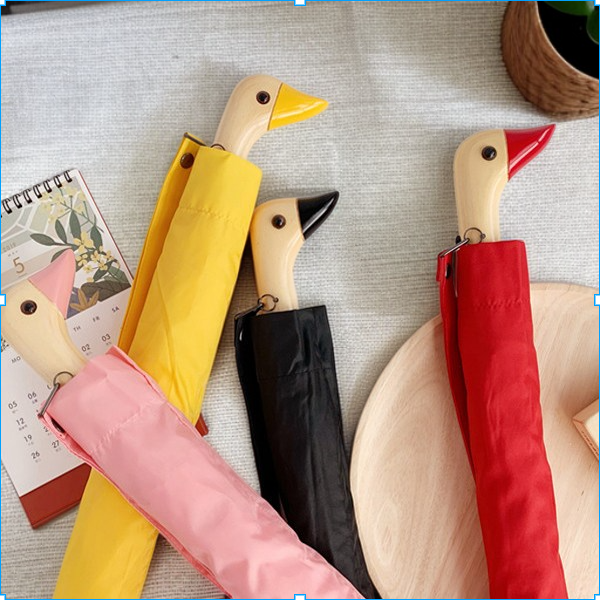 ร่มพับด้ามหัวเป็ดโลโก้ที่กำหนดเอง ร่มพับอัตโนมัติ