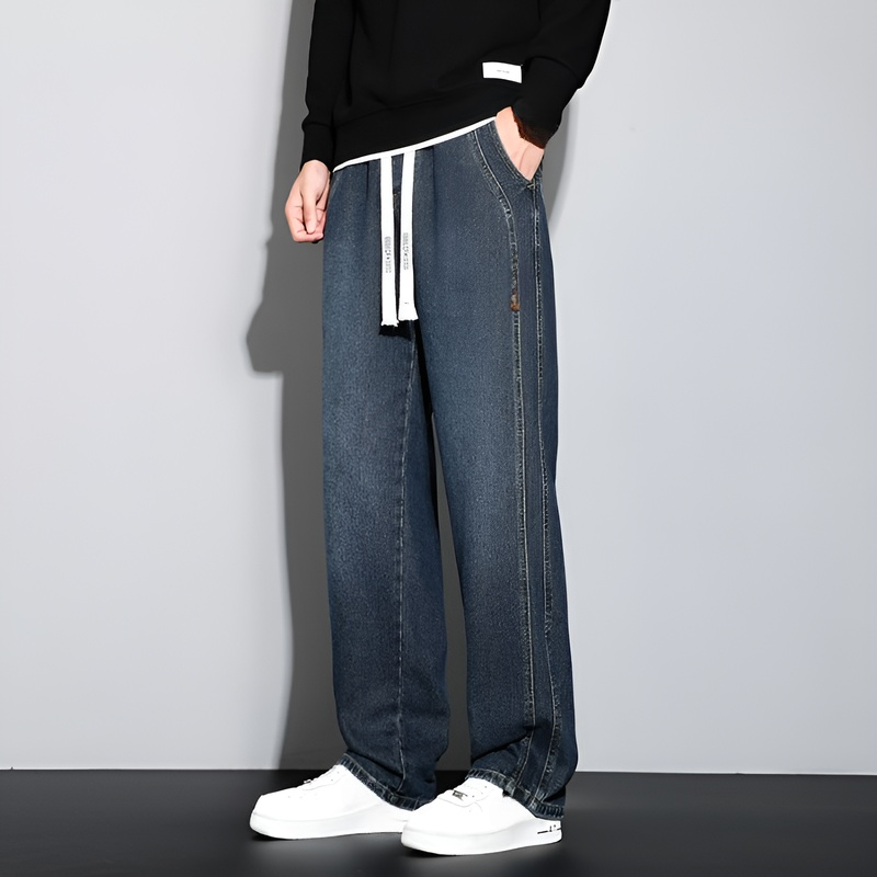 아메리칸 와이드 일자 청바지 봄 날씬해 보이는 와이드 청바지 캐주얼 노라인 청바지 남 와이드 일자 청바지
