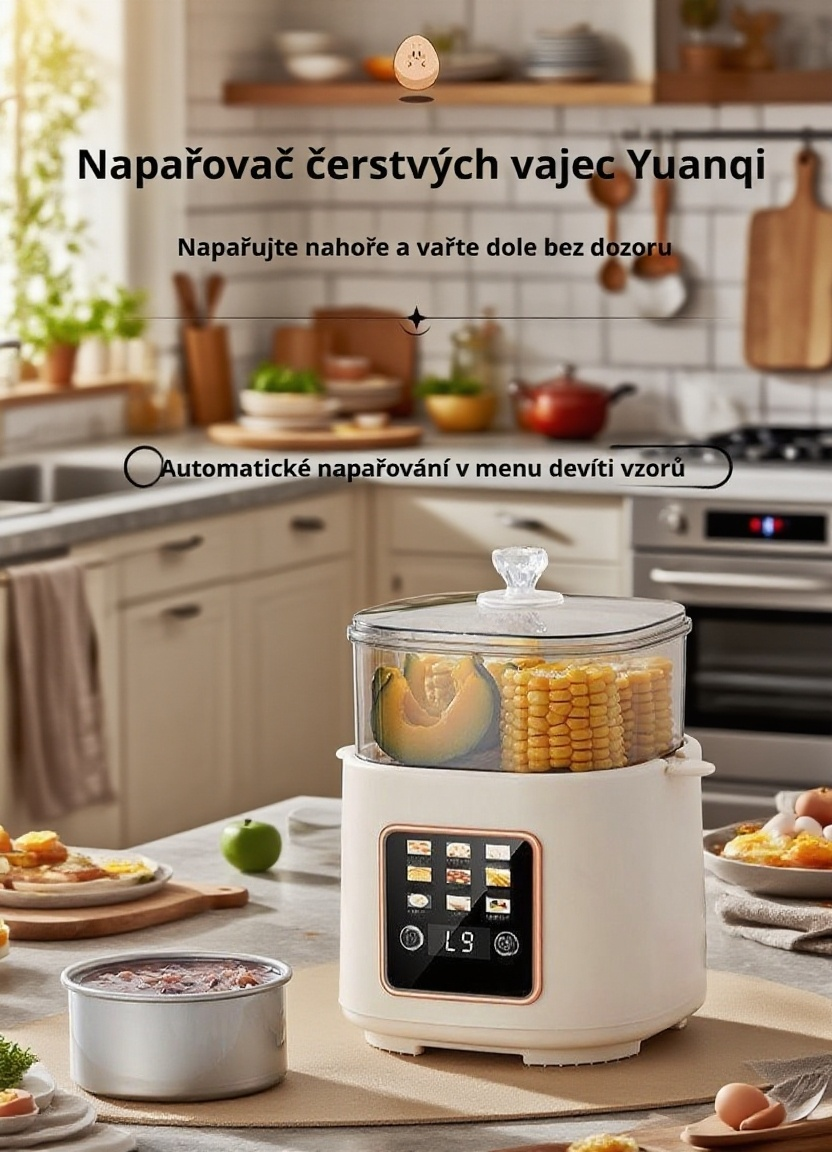 Chytrý domácí mini multifunkční vařič vajec s dotykovým ovládáním