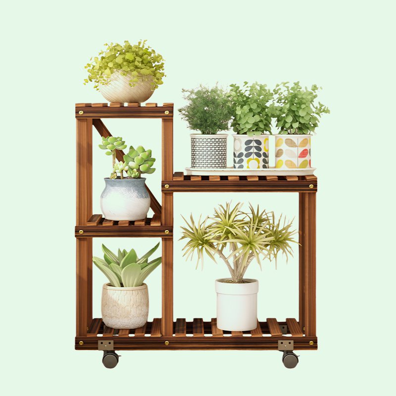 Indoor multi-layer solid wood flower pot storage rack