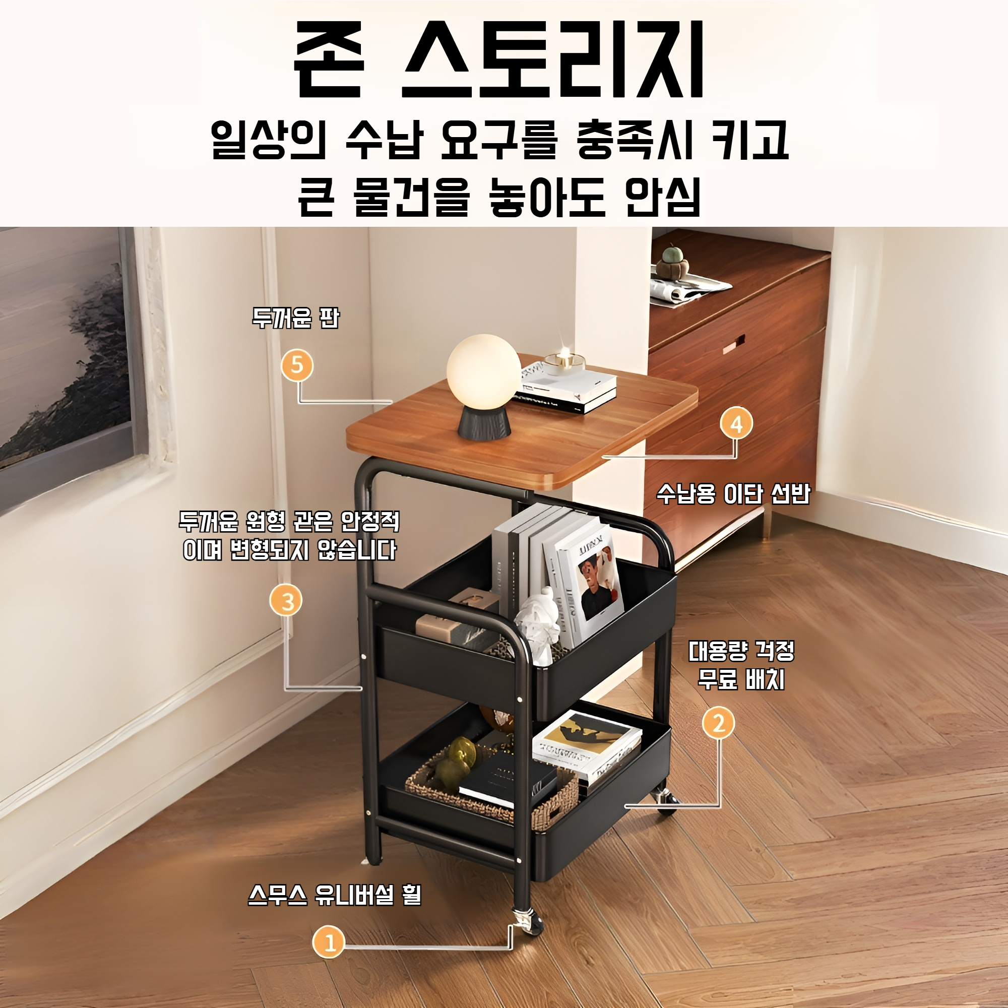 책과 소품을 수납한 다층 선반 활용 예시