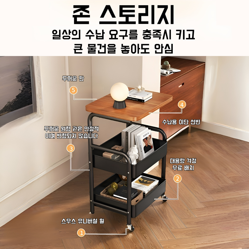 가정용 고풍 이동식 선반 다층 리어카 도르래 책꽂이 수납선반