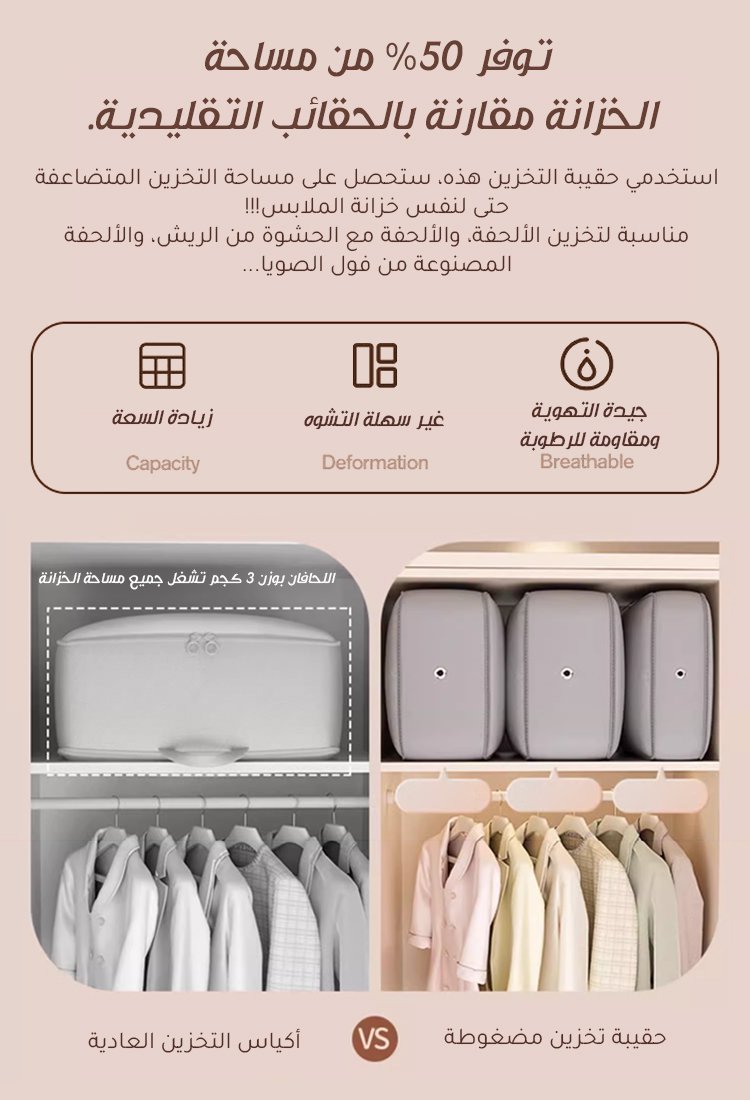 كيس تخزين مضغوط قابل للطي ذو 3 طبقات (سعة 3 أضعاف)