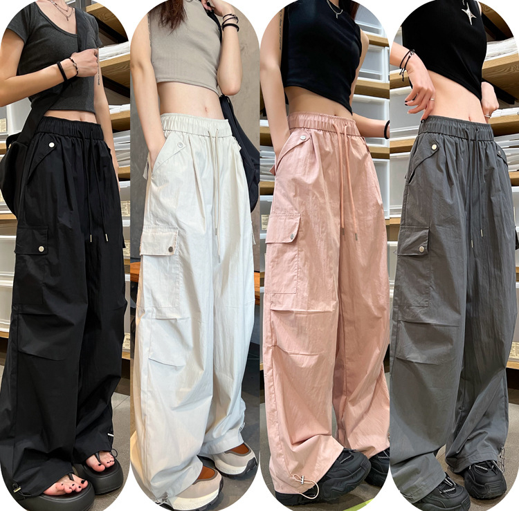 여름 하이웨스트 와이드 카고 팬츠 착용 이미지