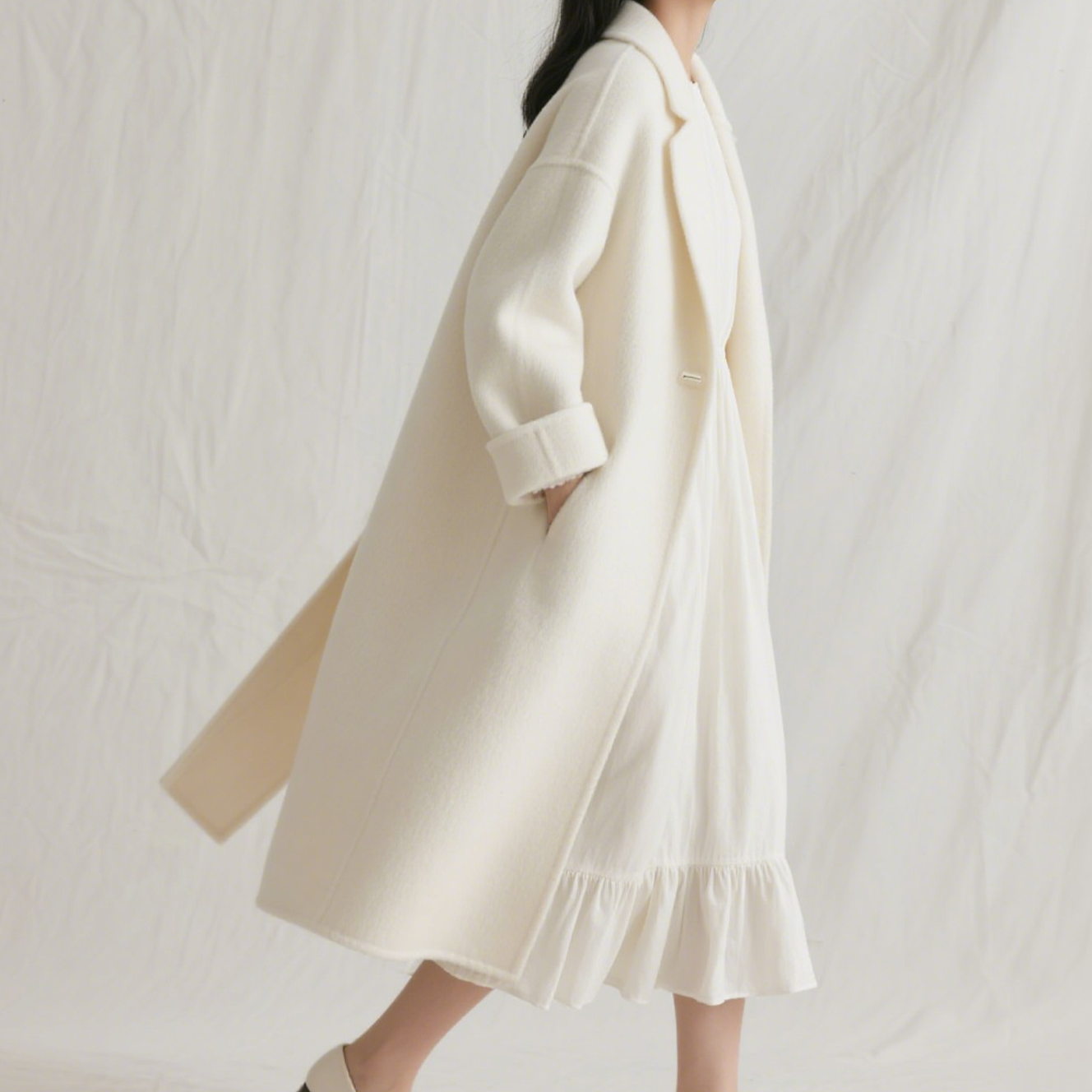 한국식 인스타일 루즈한 두꺼워진 양털 롱 코트