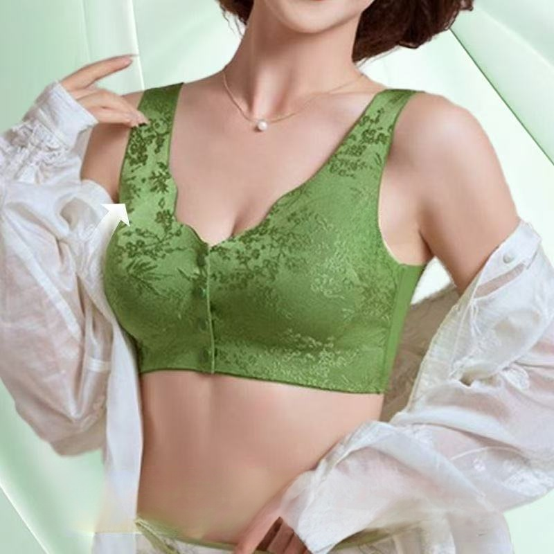 엄마 큰가슴 작은브라 부유앞단추 자카드브라 헴 노와이어 국풍앞단추브라