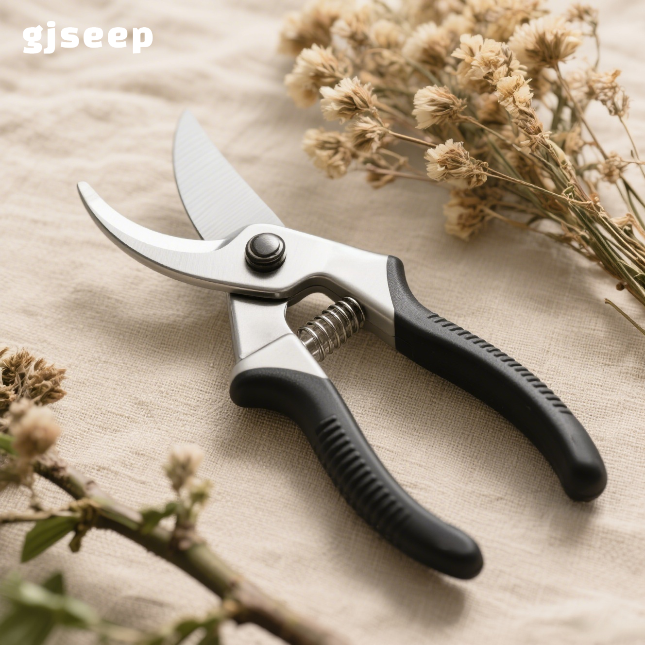 Stainless steel pruning shears with ergonomic handle