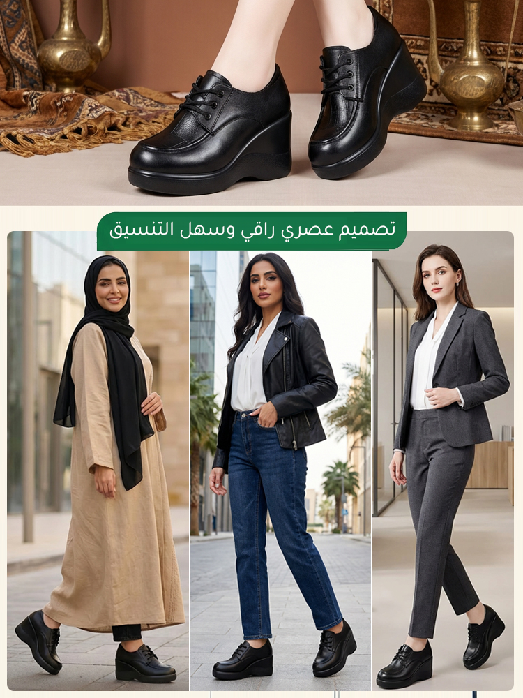 حذاء لوفر من جلد ناعم بستايل بريطاني معتق ونعل سميك (زيادة الارتفاع 6 سم بصريا)