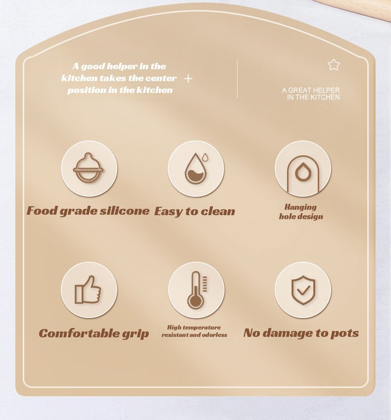 Non-stick silicone soup spoon with wooden handle