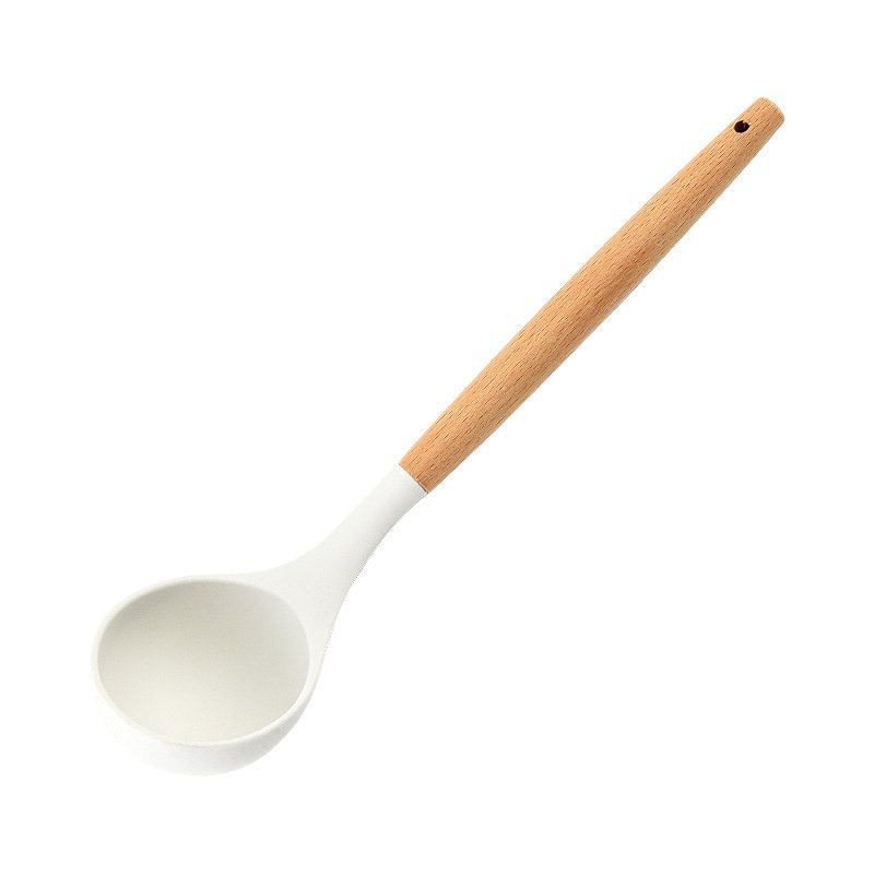 Wooden handle silicone kitchenware three-piece set soup spoon spatula kitchenware set non-stick stea