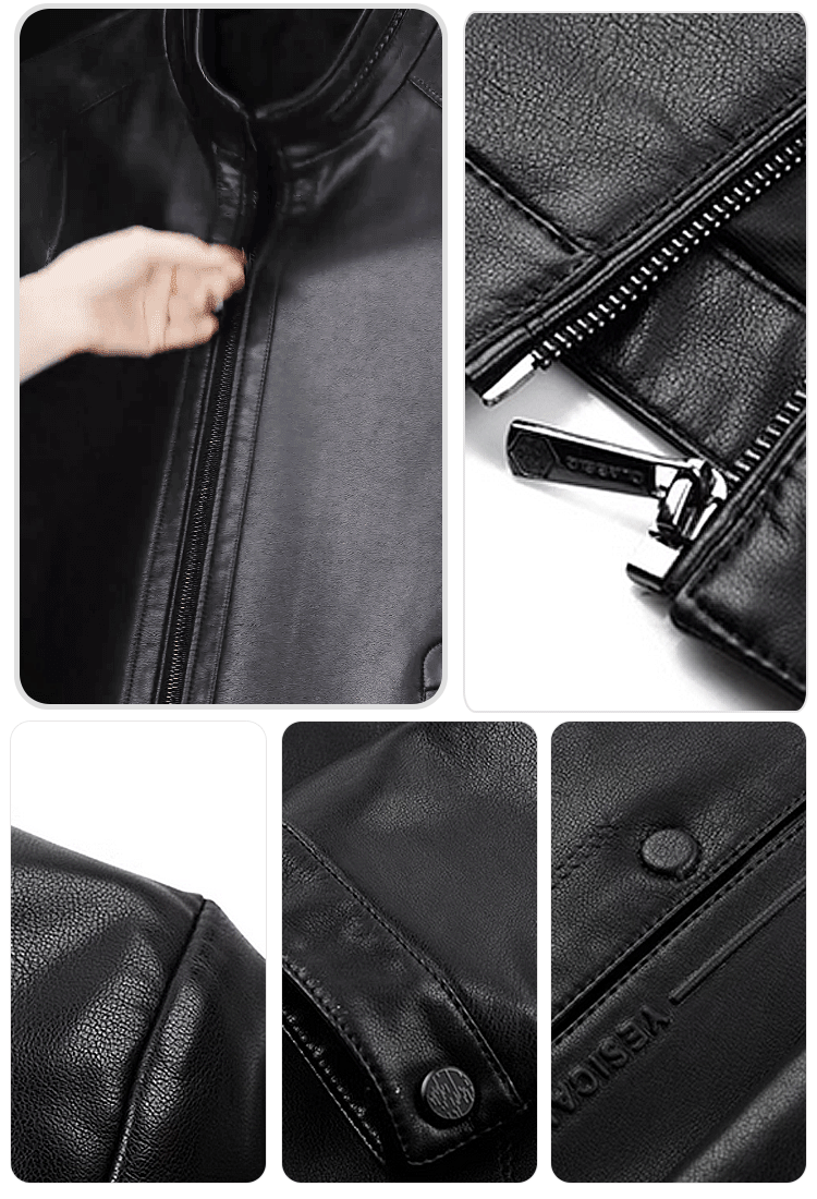 جاكيت رجالي بالياقة الواقفة من جلد الغنم