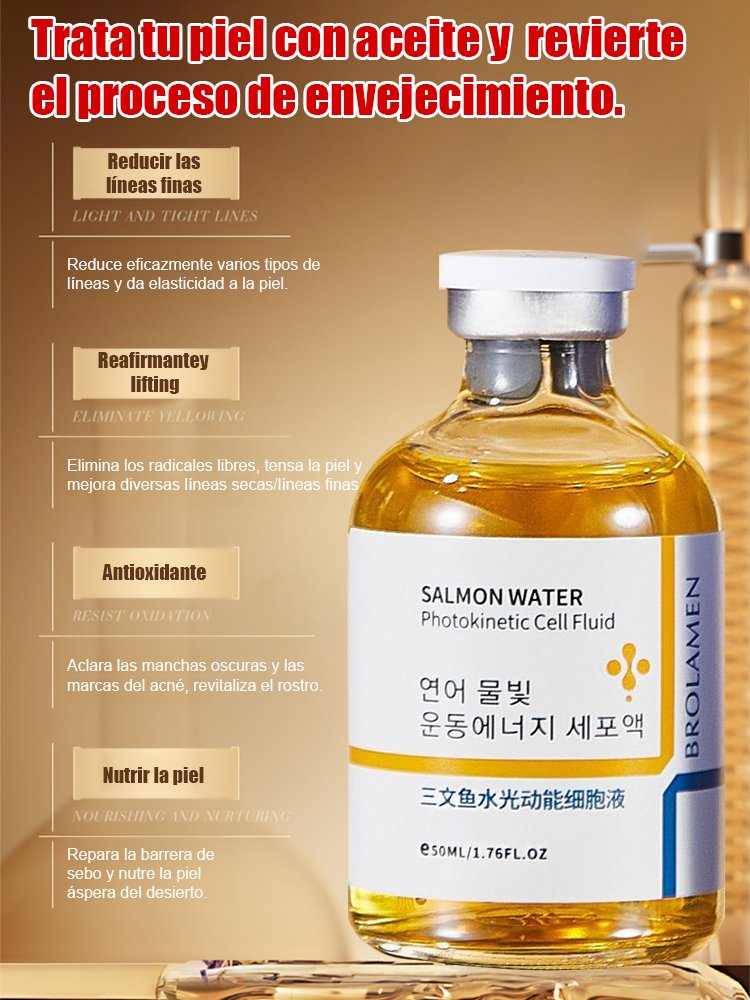 Suero antienvejecimiento de salmón y agua brillante