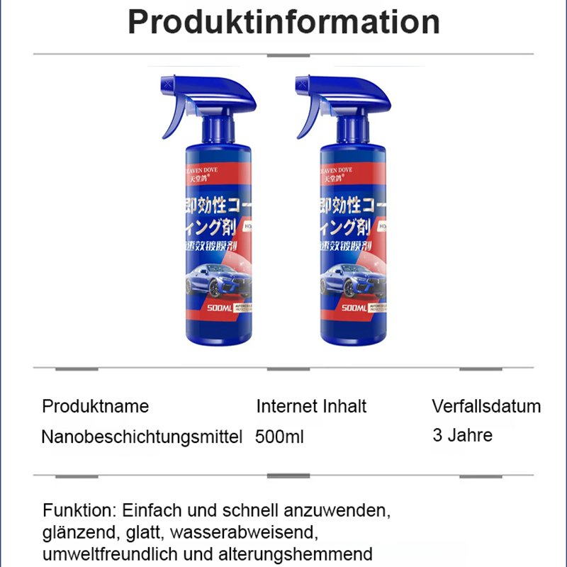 Schnell wirkendes Beschichtungsmittel für die Automobilindustrie Nanokristall-Beschichtung flüssig