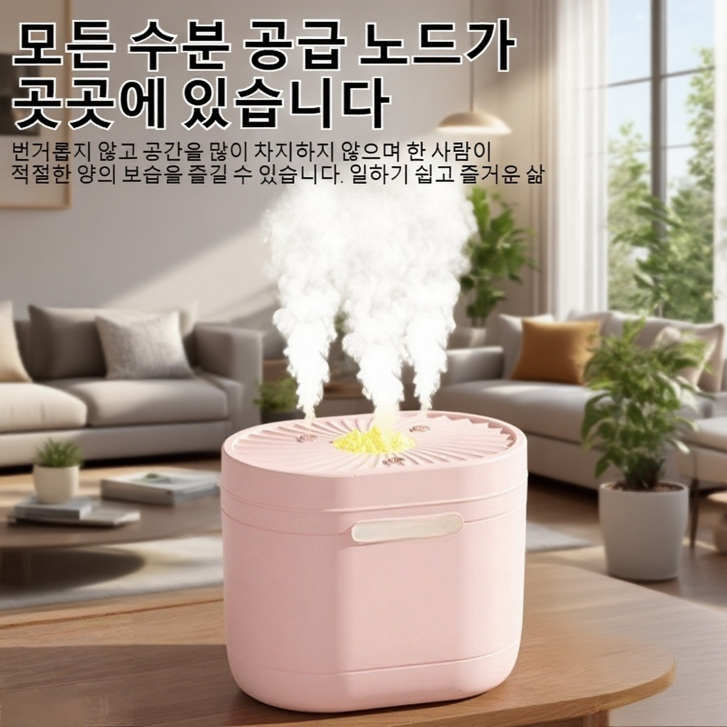 가정용 소형 가습기 컬러 탁상용 3분사 노즐 무드등 침실 사무실용