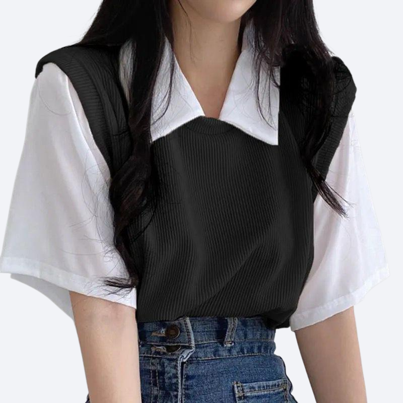 레이디 아카데미 룩 터틀넥 와이드 반팔