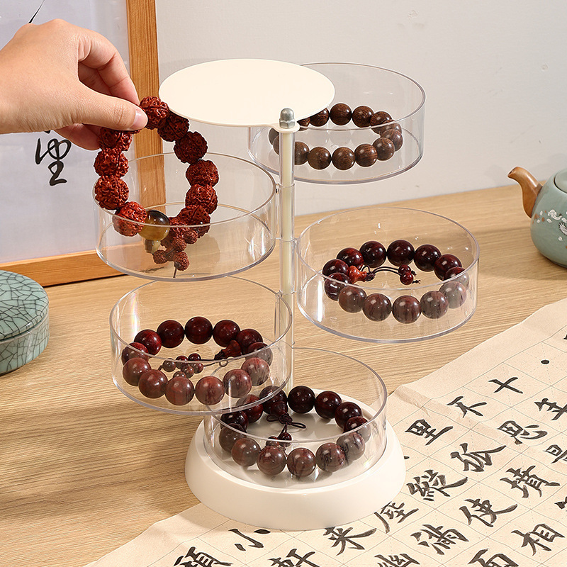 Wenwan 分類収納ボックス回転防塵ジュエリーボックス仏珠と菩提ブレスレットディスプレイボックス透明ジュエリーボックス