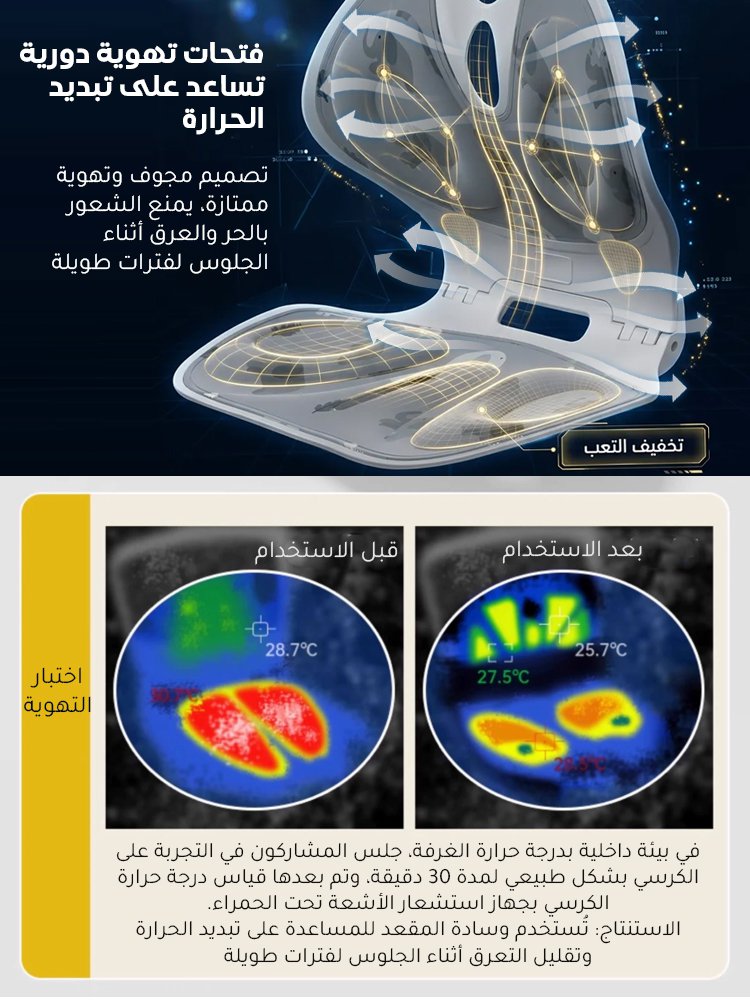 وسادة مقعد متكاملة وقابلة للطي مع دعم للخصر والظهر وتصحيح وضعية الجلوس