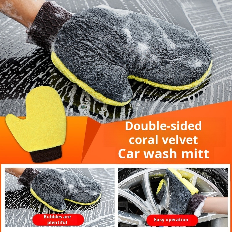 Thickened doublesided coral velvet car wash gloves cleaning tools super absorbent car wiping gloves