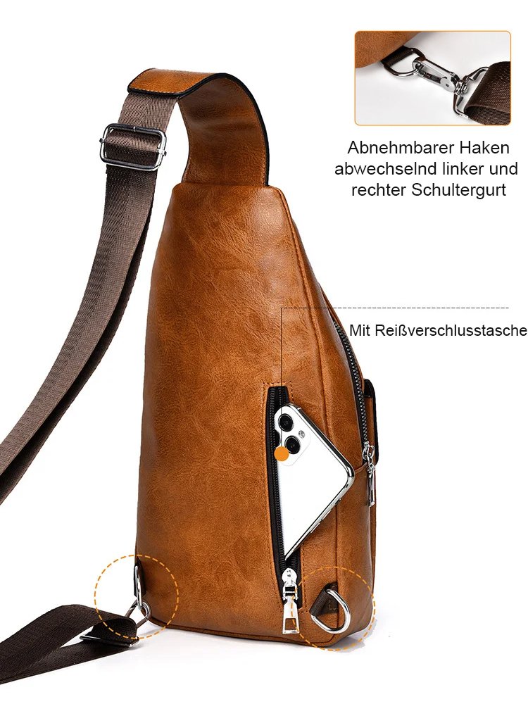 Premium Leather Water-Resistant Chest Bag, Single Shoulder Crossbody