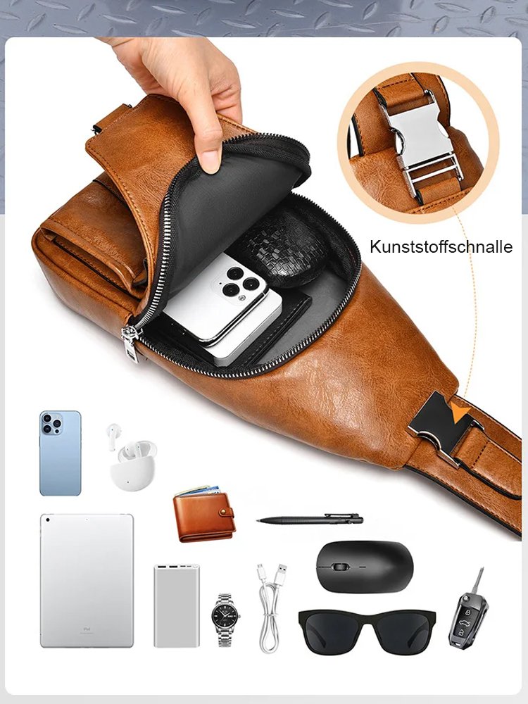 Premium Leather Water-Resistant Chest Bag, Single Shoulder Crossbody