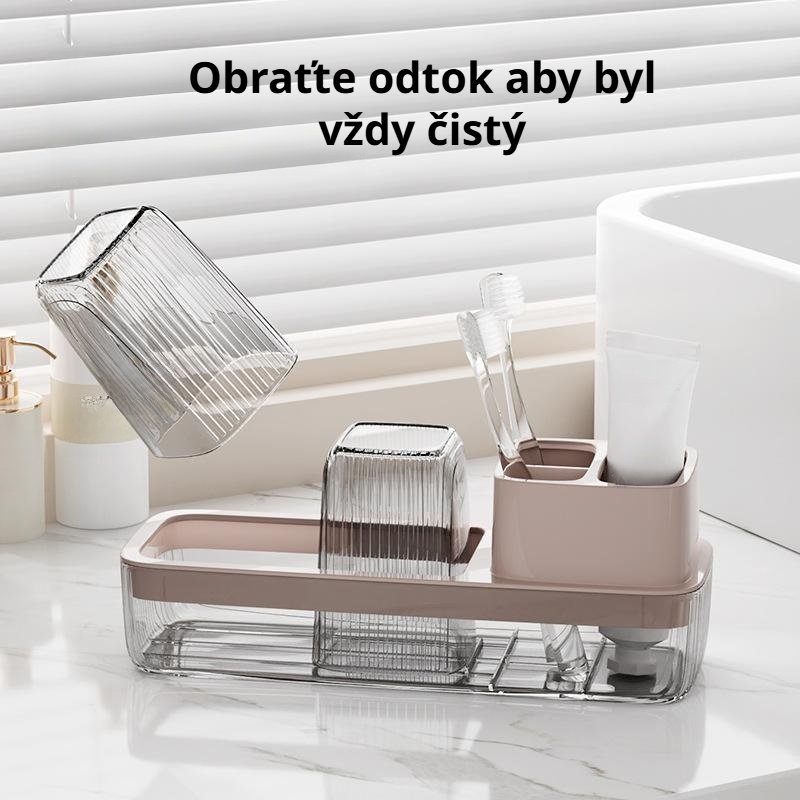 Průhledný držák na zubní kartáčky bez vrtání s kelímkem na ústní vodu