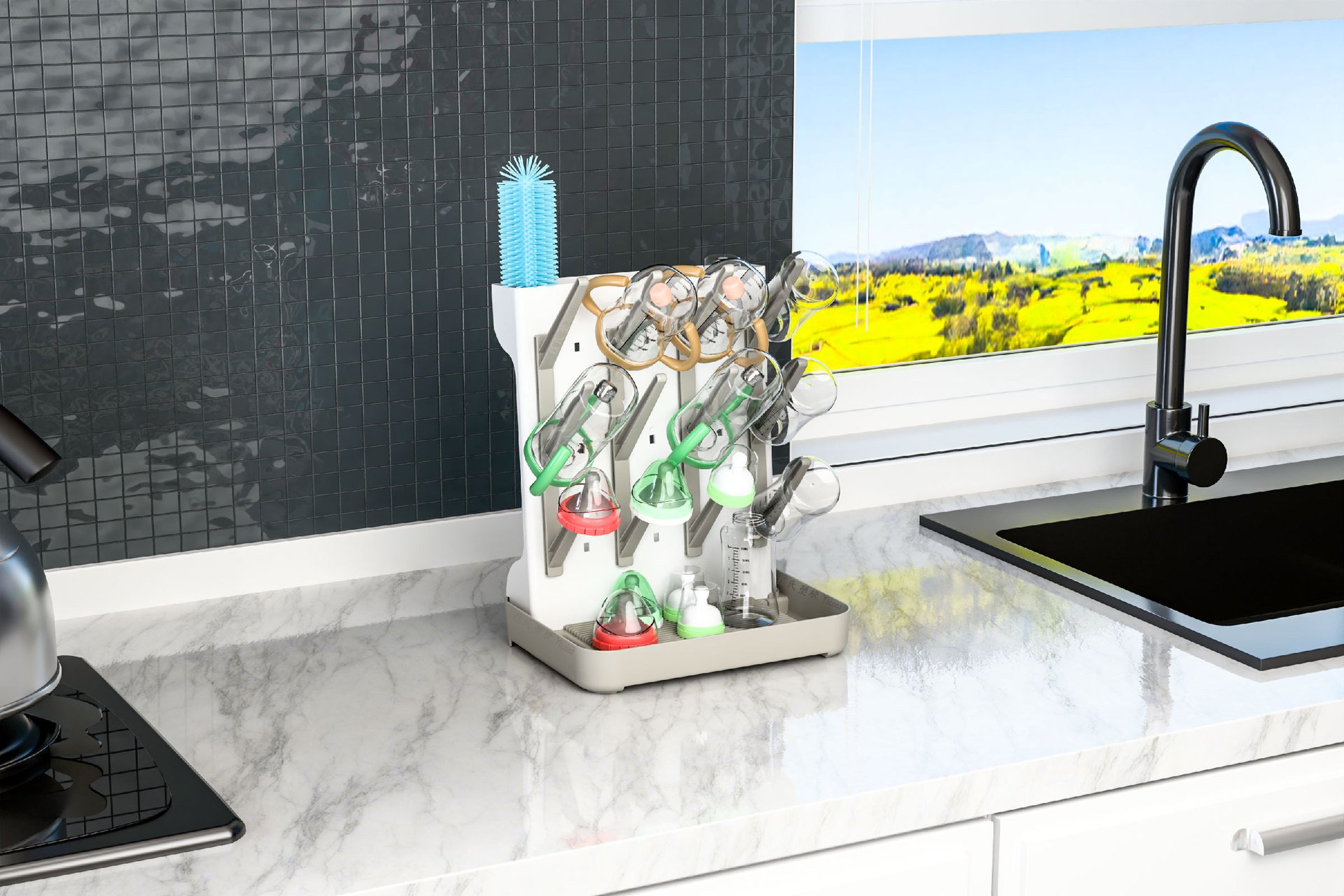 省スペース設計のボトル水切りラック