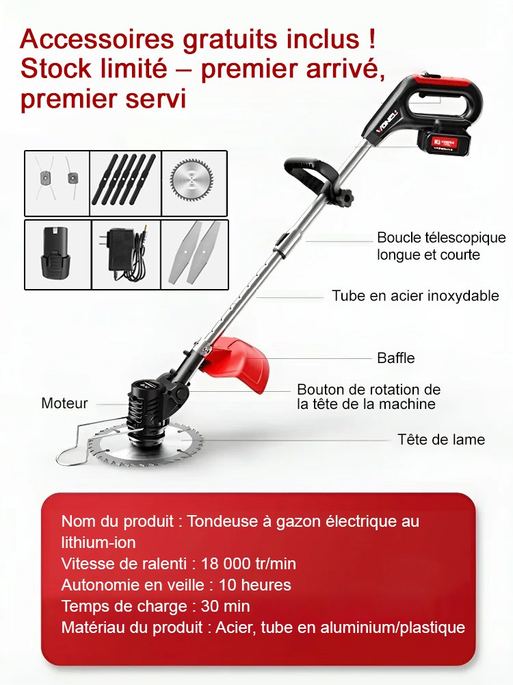 Tondeuse à gazon portable avec batterie au lithium