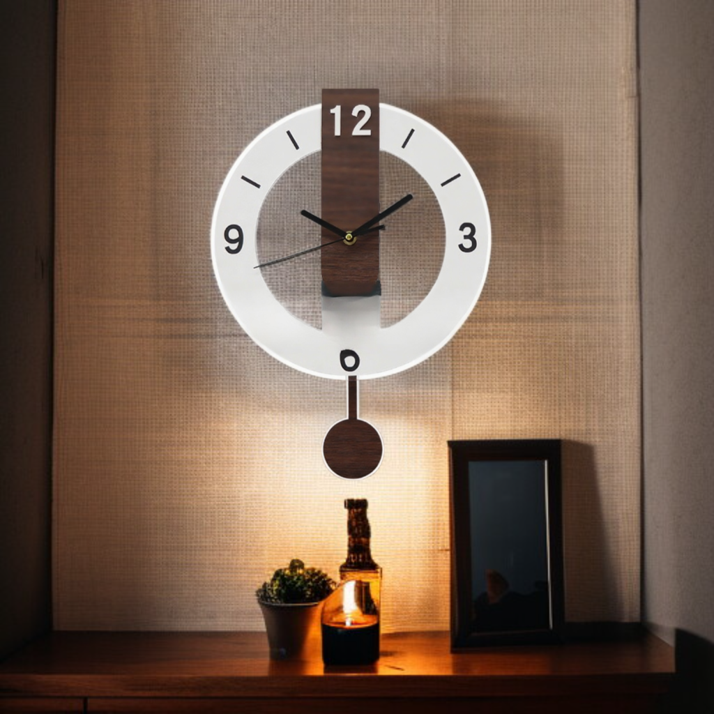Modern simple wooden structure silent swing clock