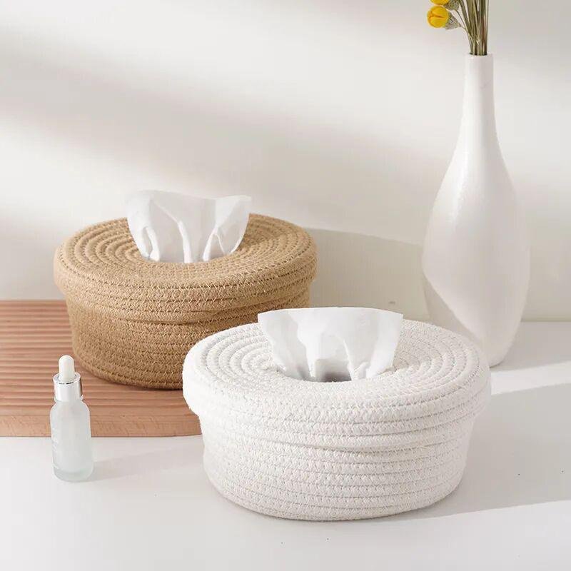 Cotton rope paper box with lid Nordic style living room dining table napkin storage box tissue box l