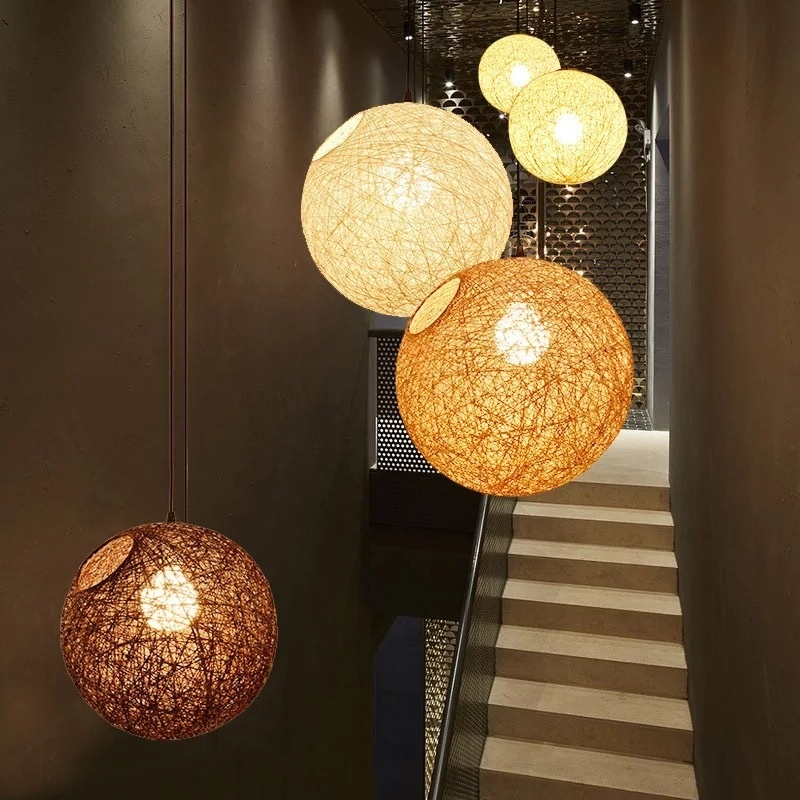 不易變形手工藤藝麻球燈