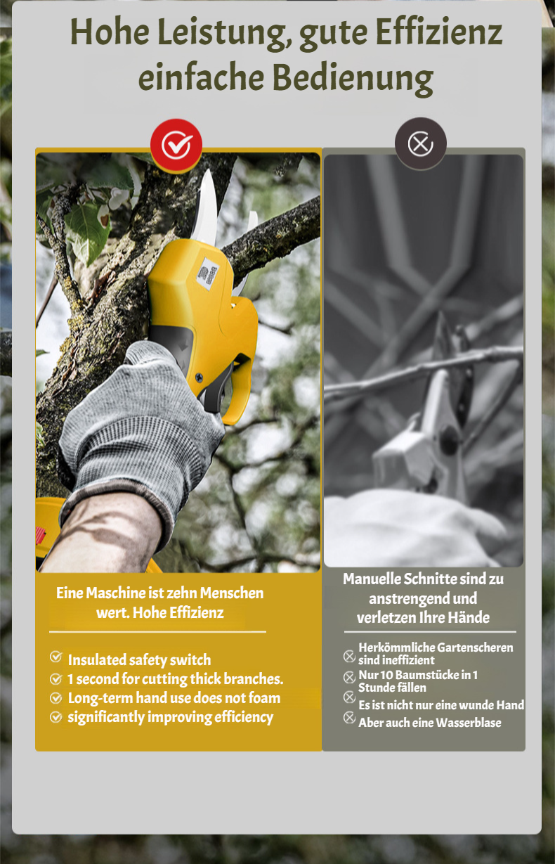 Kabellose Schere für Obstbäume im Einsatz