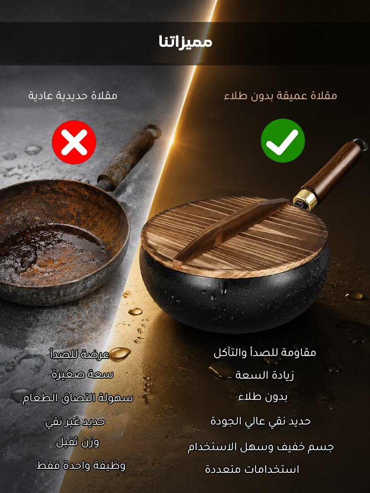 مقلاة عميقة مانعة للالتصاق بدون طلاء 