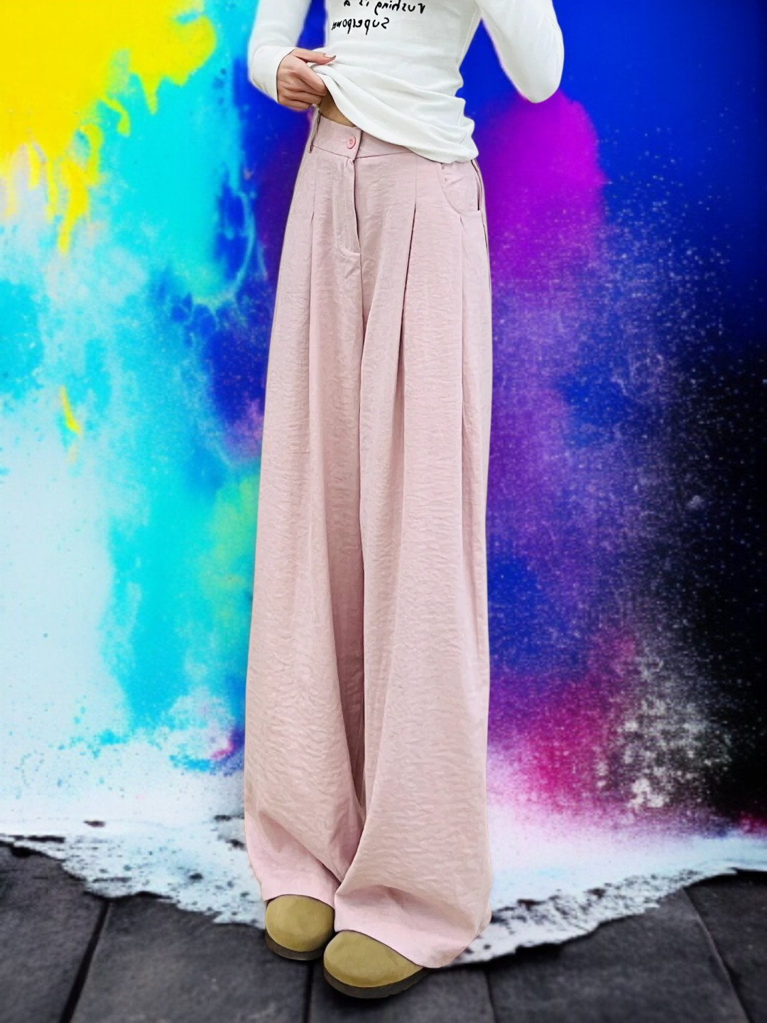 핑크색 와이드 진