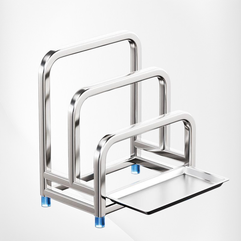 ステンレスダブルレイヤー多機能まな板＆鍋蓋ラック水切りトレイ付き