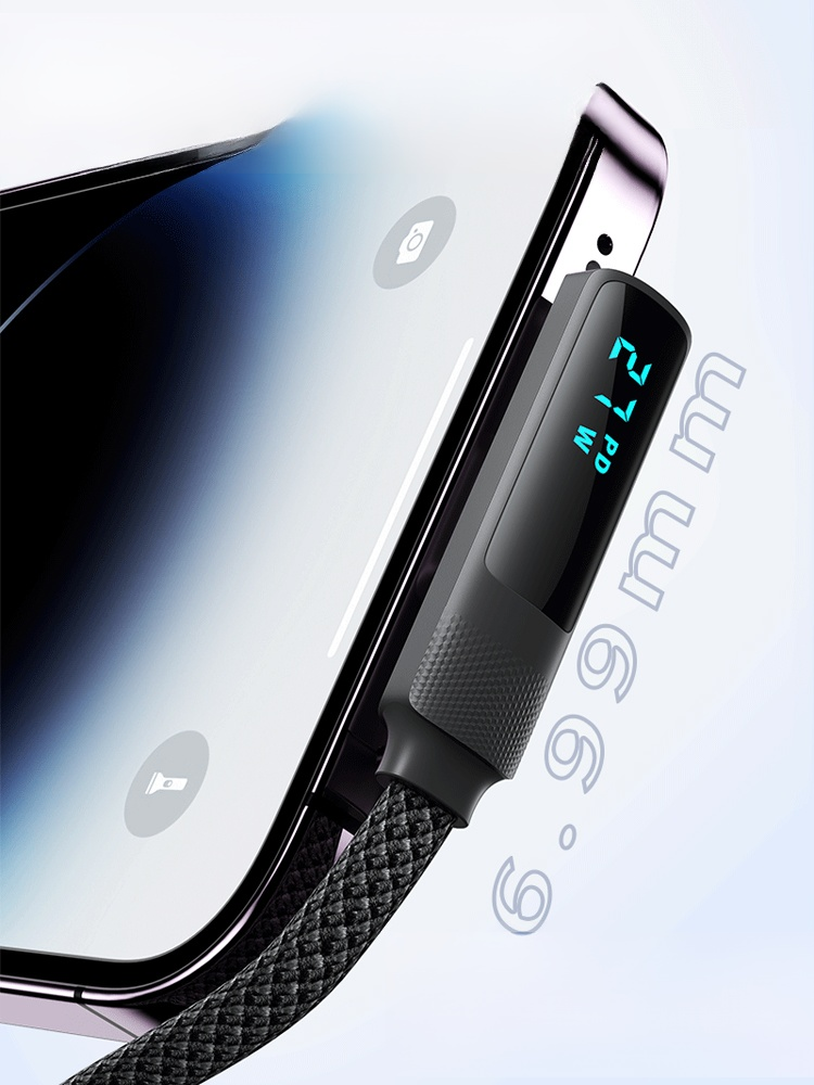 สายดาต้าชาร์จแบตเร็วหัวงอพร้อมจอแสดงผลดิจิตอล