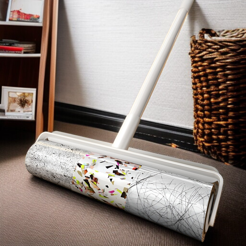 Long Handle Lint Roller Household Cleaning Tool for Bed and Floor with Tearable Paper
