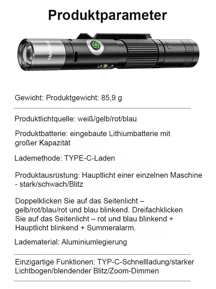 Taschenlampe mit Hochleistungs-Lichtbogen zur Abwehr von Übeltätern