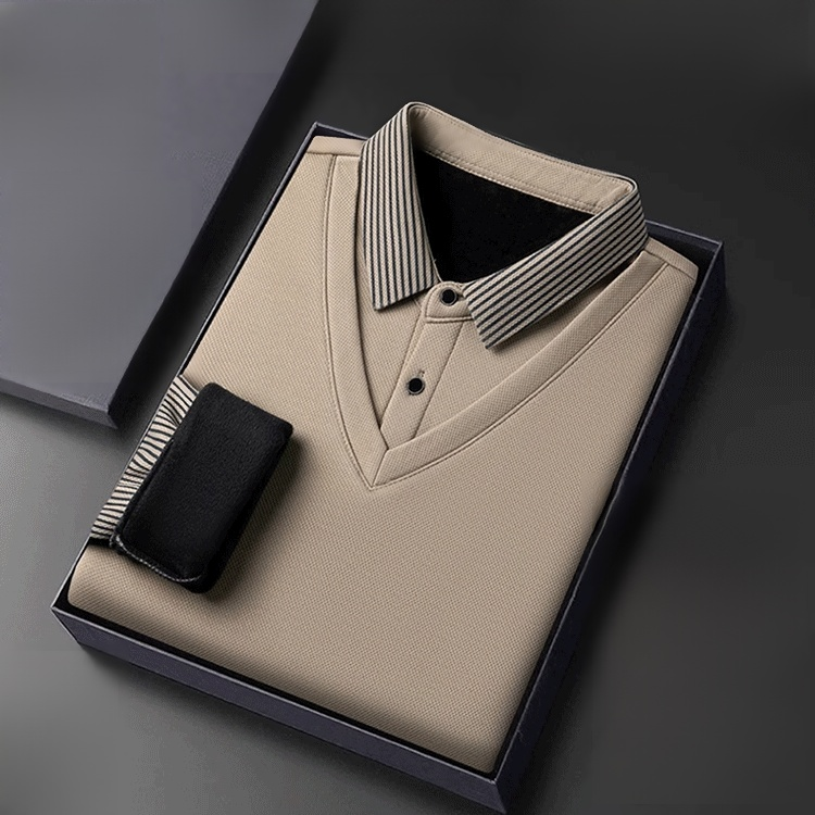 裏起毛レイヤード風長袖ポロシャツ