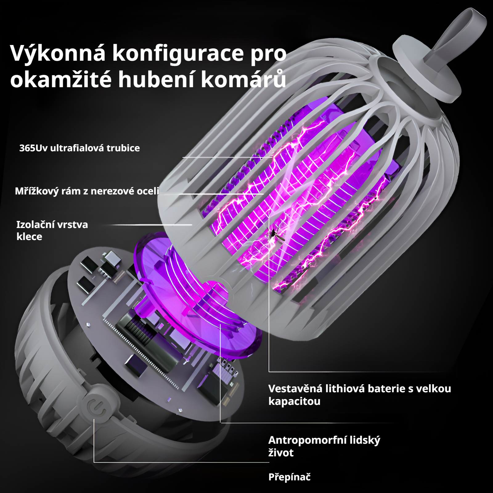 Domácí elektrická lampa na komáry s tichým fialovým světlem, repelent proti komárům