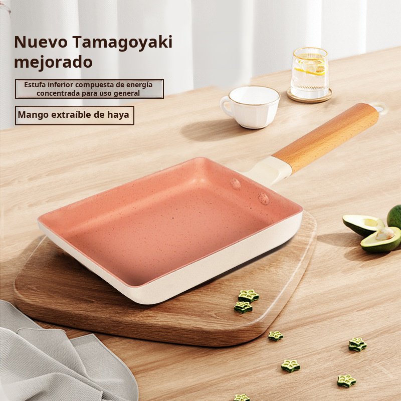 Sartén de piedra médica, sartén cuadrada tamagoyaki, huevo frito, filete, sartén antiadherente, sart