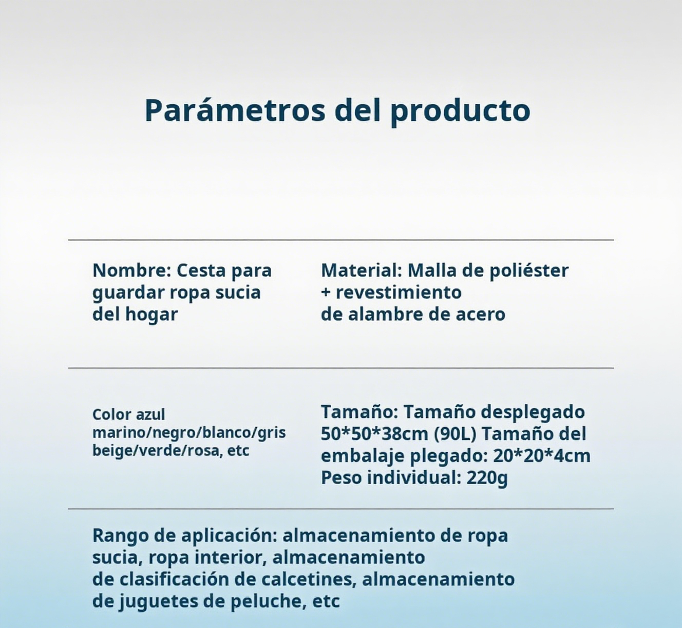 Gran Cesto de Ropa Sucia de 90L Plegable