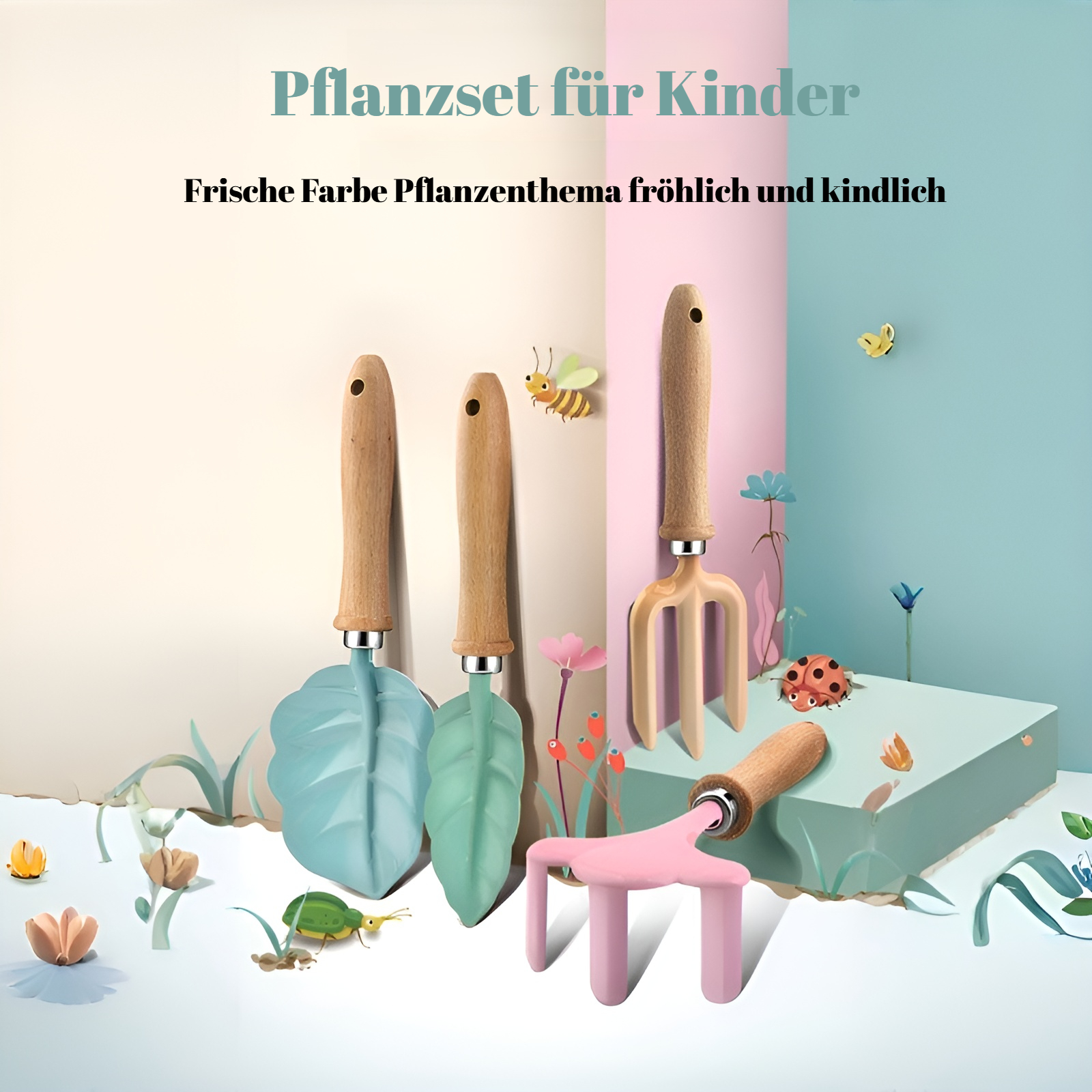 Kinder-Garten-Pflanzwerkzeug-Set, Graben, Schlammschaufel, Drehen, Bodenharke, Pflanzen von Blumen, 