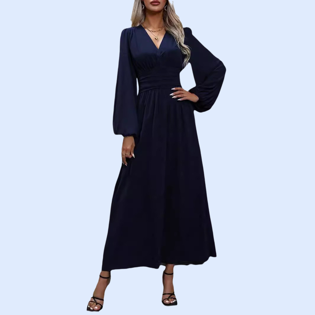 فستان أنيق بفتحة رقبة على شكل حرف V وخصر