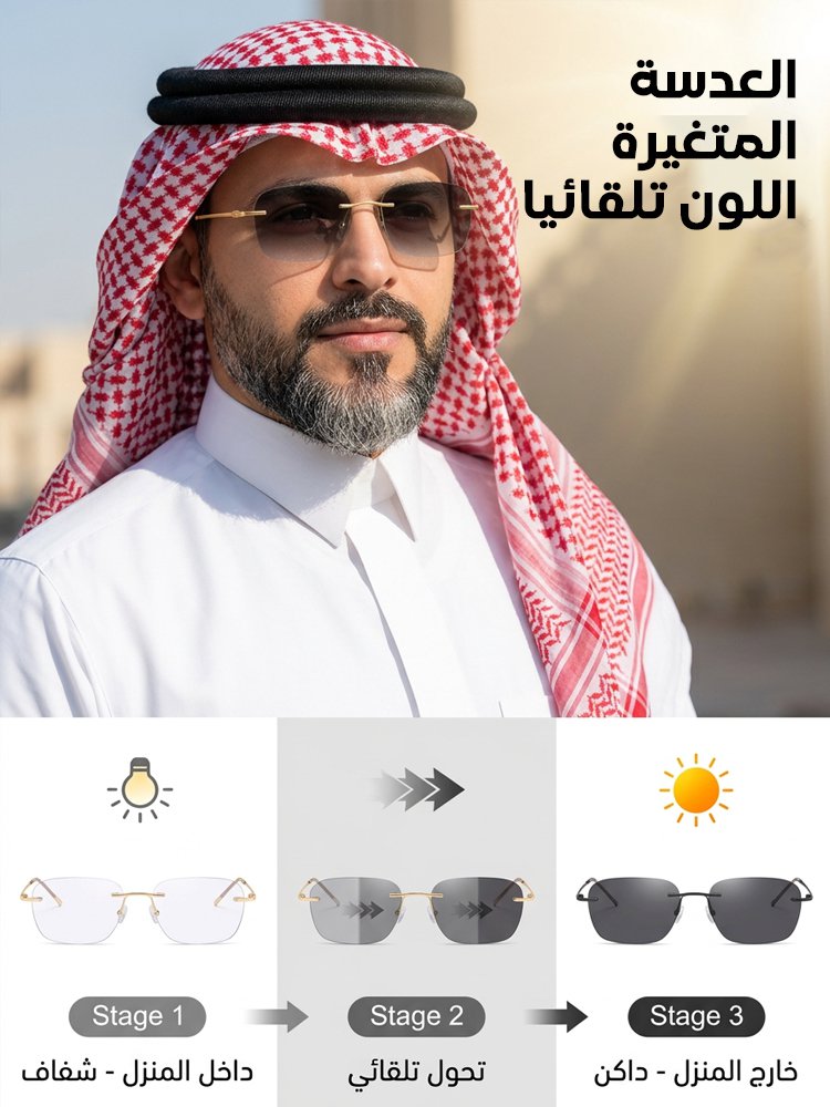 نظارة قراءة عصرية بعدسة متغيرة اللون حسب شدة الضوء بدون إطار 