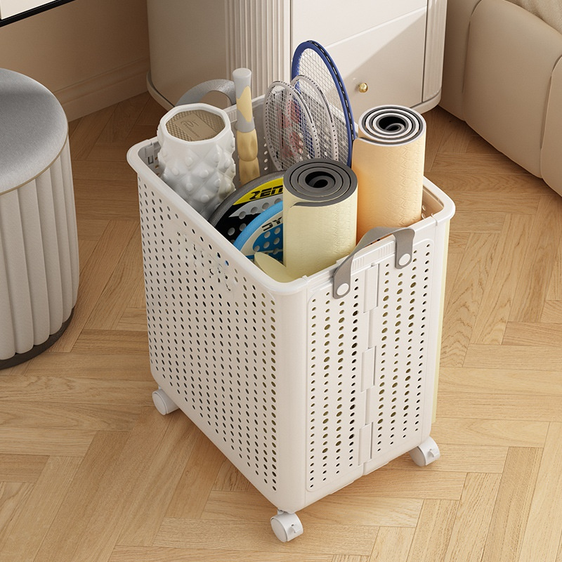 ตะกร้าเก็บเสื่อโยคะมีล้อ ชั้นวางอุปกรณ์กีฬาในครัวเรือน ชั้นวางแบดมินตัน ชั้นวางอุปกรณ์ฟิตเนส